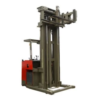 Uch tomonlama elektr palletli stacker tor yo'lakli forklift